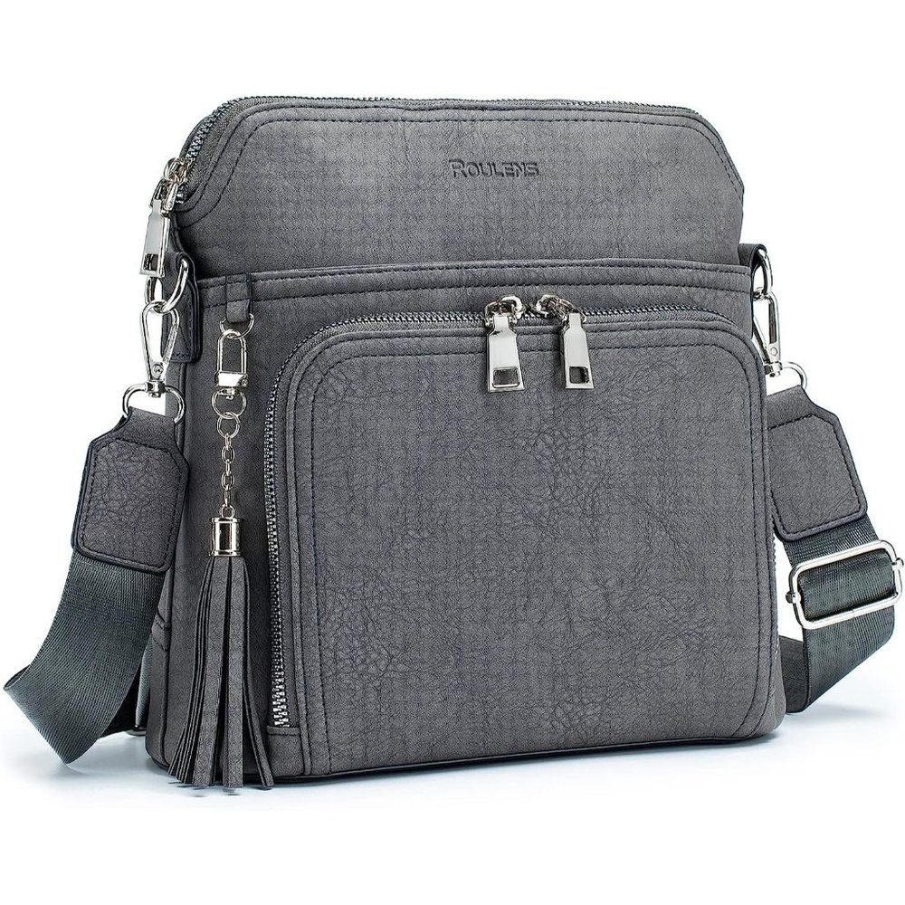 Women Dark Grey Crossbody Purse with Tassel
